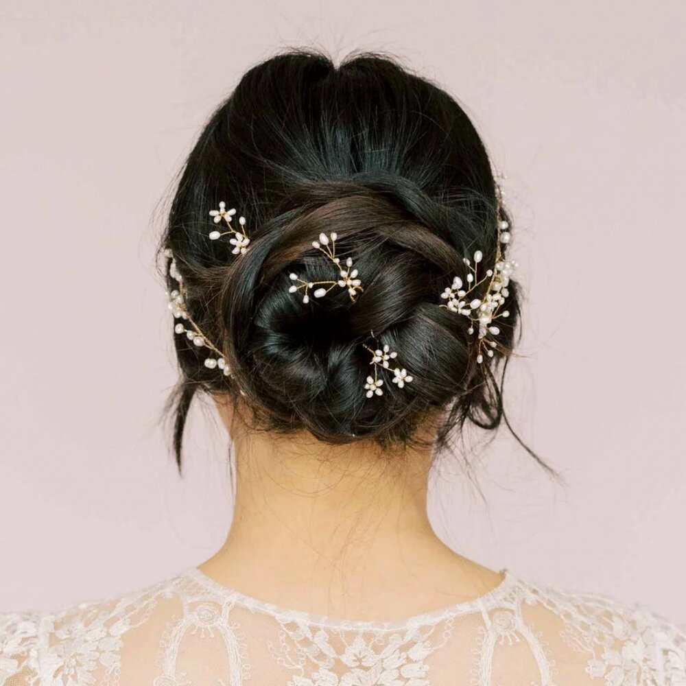 Twigs & Honey Bridal Baby's Breath freshwater pearl hair pin set of 5